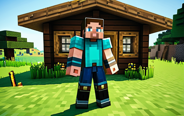 ** "A fully clothed Minecraft character, in modest leather armor, stands at the entrance of a dirt hut, holding a wooden sword, safe for work, appropriate content, daytime, sunny, grassy plains biome, well-formed hands, natural pose, perfect anatomy, professional, family-friendly." **