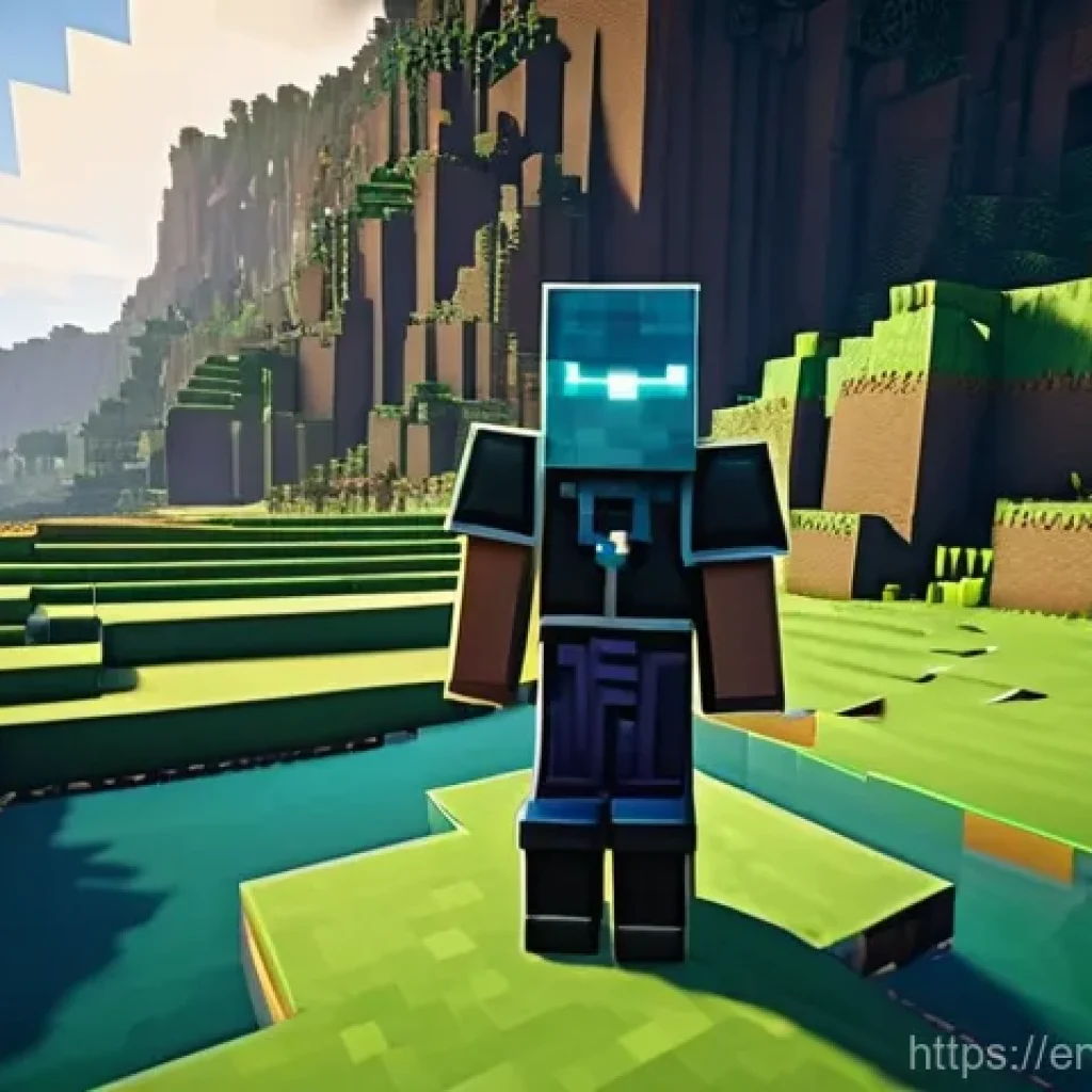 마인크래프트 실험적인 업데이트 분석 - **Prompt 1: Pioneering the Experimental Lands** "A Minecraft-style player character, dressed in ...
