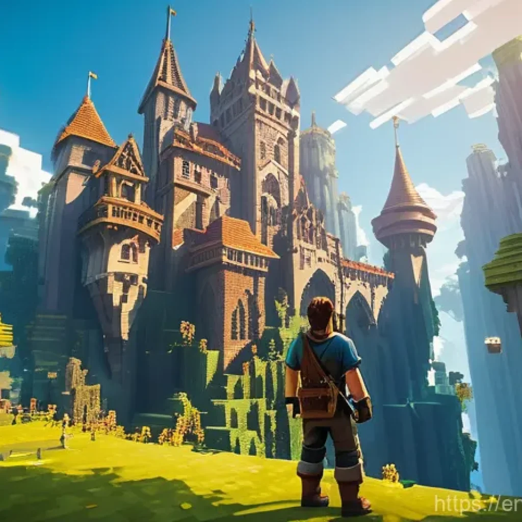 마인크래프트 월드에딧 사용법 - **Prompt:** A highly skilled Minecraft builder, a young adult with a focused expression, stands in t...