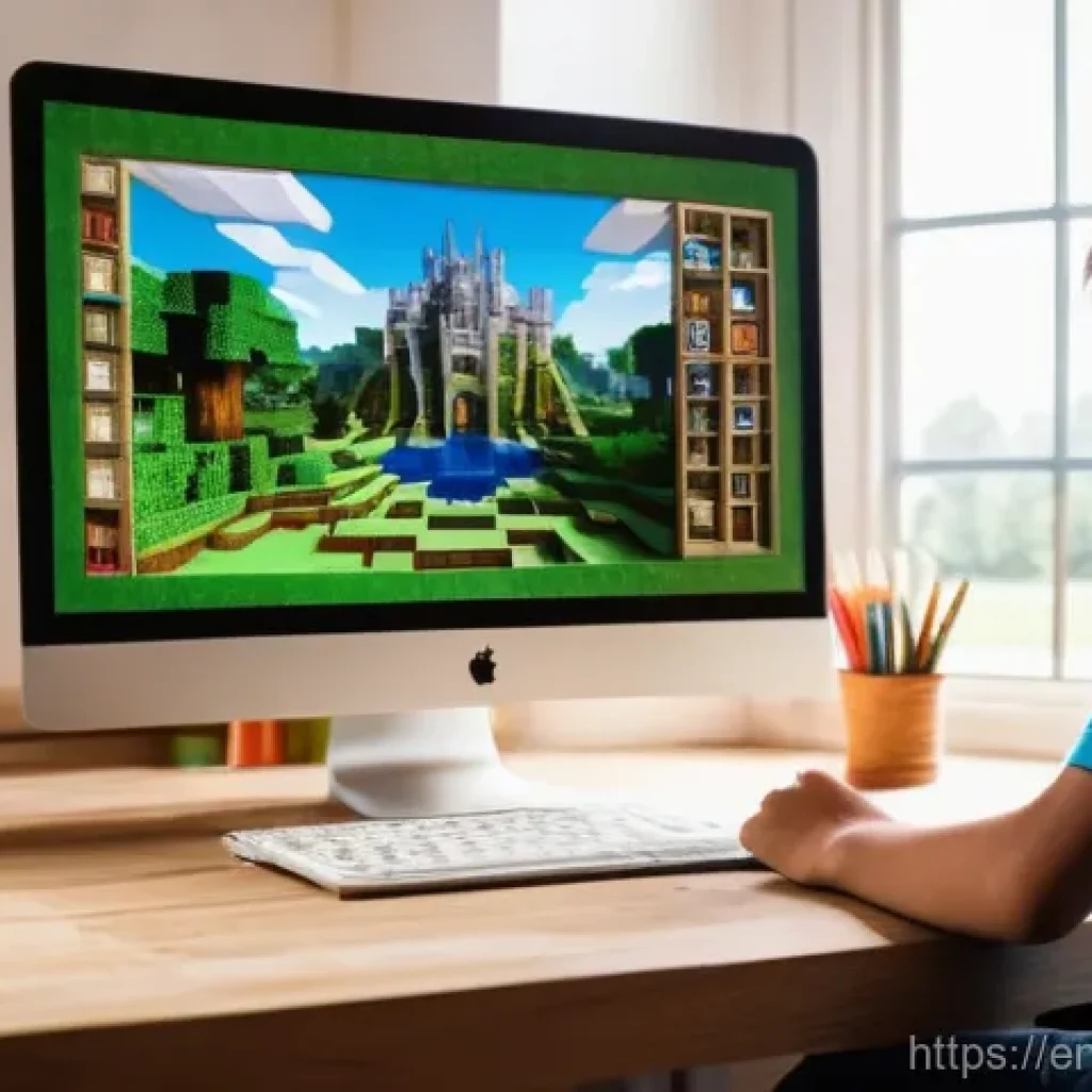 마인크래프트 창작 맵 공모전 - **The Architect's Vision Unfolds:** A young, enthusiastic Minecraft builder, appearing to be around ...