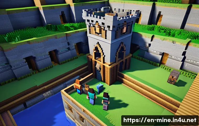 마인크래프트 공동 작업 노하우 - A vibrant Minecraft multiplayer scene showing a diverse group of players collaborating on building a...