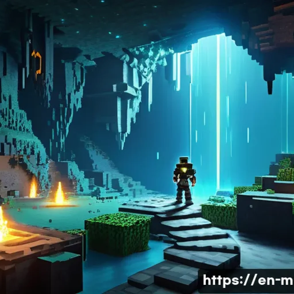 마인크래프트 명령어 활용법 - A highly detailed Minecraft scene showing a player using the /tp command to teleport precisely withi...