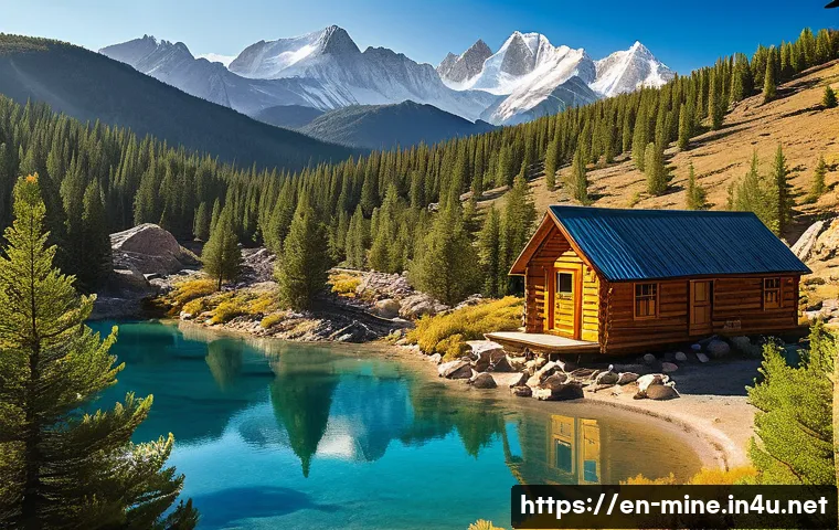 마인크래프트 생존 캠프 운영 - A vibrant survival base camp situated on a rugged hillside overlooking a diverse landscape featuring...