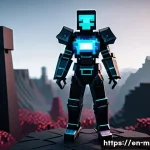 Home 22 마인크래프트 코스튬 컨테스트 개최 - A highly detailed Minecraft-inspired costume featuring a character wearing pixelated futuristic armo...