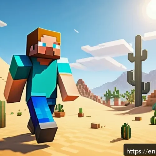 Home 32 마인크래프트 랜덤 챌린지 모드 - A Minecraft player constructing a hidden desert biome base with limited water supplies, wearing stur...