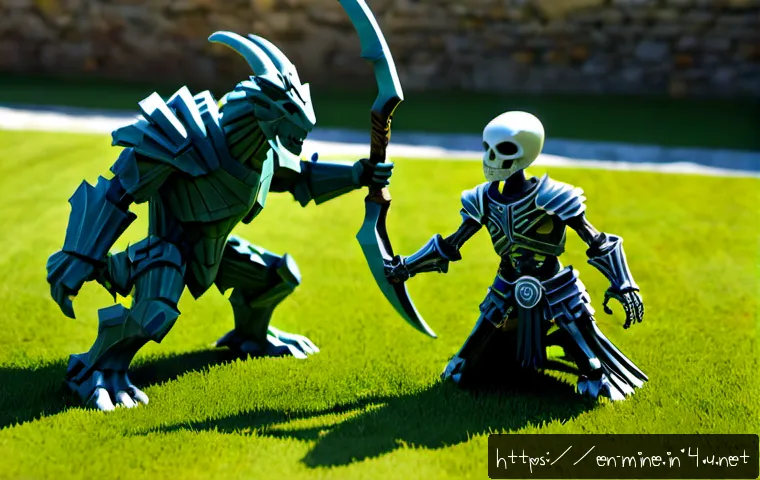 마인크래프트 몹 싸움 시뮬레이션 - Photorealistic voxel-style monster battle simulation, two distinct block-built fantasy creatures fac...